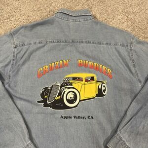 VTG Port‎ & Company Denim Shirt XL Cruzin' Buddies Hot Rod Car Club Apple Valley
